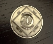 1 Year Narcotics Anonymous NA Medallion Coin 1985 WSO Set Token Chip Clean picture