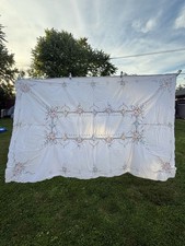 Vintage Hand Embroidered Floral Cutwork Tablecloth off white/ivory picture
