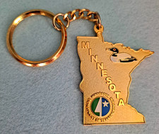Minnesota Transportation Keychain Brushed Gold Tone Metal Enamel Loon & Logo picture