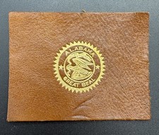 c1910 L23 Alabama Great State Seal Tobacco Leather Brown Gold 2x2.5 Antique picture