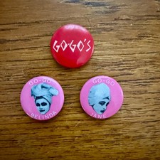 Three Vintage 80s Go-Go's Belinda Carlisle Jane Wiedlin pin button badge pinback picture
