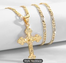 18k Gold Plated Celtic Crusifix cross Armenian Cross Catholic Cross  Chain Large picture