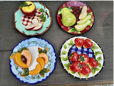 Baum Bros Style Eyes 3D Fruit Decorative Ceramic Collector Plates Set of 4-8”x8” picture