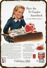 1943 Girl Valentine's Day Carnation Milk Vint-Look DECORATIVE REPLICA METAL SIGN picture
