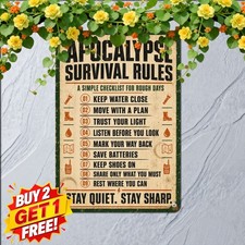 Post Apocalypse Survival Zombie Rules Metal Sign Retro Cult Cinema Tin Plaque picture