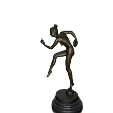 Vintage Art Deco Style Bronze Nude Female Athlete Sculpture Marble Base 12in picture