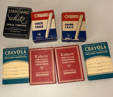 Vtg Schoolhouse Art Lot Crayola Gold Medal Colorit Sandusky Onward Chalk Crayons picture
