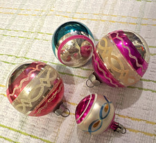 Vintage Shiny Brite Poland Glass Christmas Ornaments Set of 4 Round Ball picture