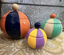 Lot of 3 Coton Colors by Laura Johnson Circus Striped Lidded Ceramic Cookie Jars picture