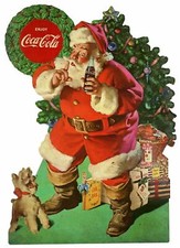 ENJOY COCA COLA SANTA CLAUS SSHING DOG HEAVY DUTY USA METAL ADVERTISING SIGN picture