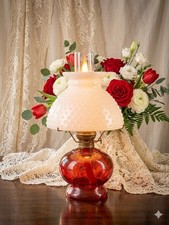 Vintage P&A Dorset Ruby Red Glass Oil Lamp White Hobnail Milk Glass Shade 15