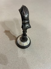 Victorian Hand Note Clip Bronze Finished Metal Steam Mother-of-Pearl Inlay Base picture
