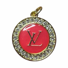 Louis Vuitton Round Dark Pink and Gold Logo Zipper Pull Charm with Clear Stones picture
