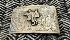 VTG Large Antique 925 Sterling Silver Saddle Signed RSS Name HUTCH Belt Buckle picture