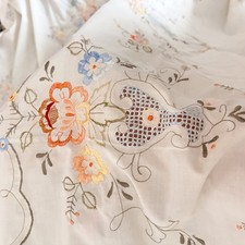 Vintage Extra Large Embroidered Floral Tablecloth 123x72 Fall Thanksgiving picture