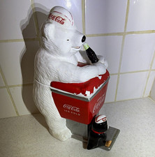 Vintage Coca-Cola Polar Bear Cookie Jar Canister w/ Lid Drink Coca-Cola Ice Cold picture
