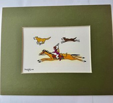 IRVING TODDY NAVAJO ORIGINAL PAINTING 10x8 Watercolor LEDGER ART HUNTING HOUNDS picture