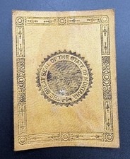 c1910 L23 Montana Great State Seal Tobacco Leather Antique Gold Black picture