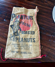 Planters Nuts Burlap Advertising Bag Fresh Roasted Peanuts 32 oz Beige/Red picture