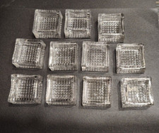 Atq EAPG Square Waffle Bottom Stamped Glass Salt Cellars Set of 11. Early 1900’s picture