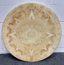 RARE Vtg Mexican Onyx Aztec Sun Calendar Table Top 30