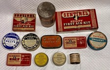 Antique VINTAGE First Aid Advertising MEDICINE Pharmacy TIN Box Container Lot picture
