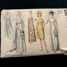 1965 RARE Wedding+Bridesmaid Dress+ Train Simplicity 6352 Pattern Sz 13 Jr Cut picture