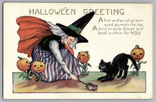 Vintage Halloween Postcard Whitney Witch Black Cat JOLs  Mouse Embossed Unposted picture