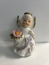 Vintage Lefton October 3332 Birthday Angel Figurine Ceramic Gold Accents 1516 picture