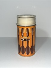 Thermos Metal King-Seeley 1971 Orange Brown Geometric Pint Size Hot Cold Vintage picture