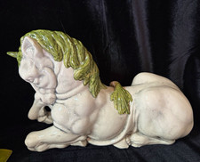 Vintage Italian Studio Ceramic Unicorn Figu Hand Painted Gray Green Italy 105/40 picture