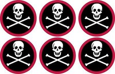 1.5in x 1.5in Red Border Jolly Roger Vinyl Stickers Car Vehicle Decals picture