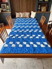 Vintage Churn Dash Quilt Mid Century Handmade Cobalt Blue picture