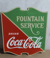 Drink Coca Cola Fountain Service Porcelain Enamel Sign 26 x 22.5 Inches 2 Sided picture