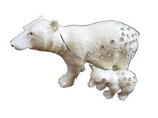 Bejeweled Polar Bear Mom & Baby Hinged Metal Enameled Rhinestone Trinket box picture