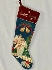 Silent Night Victorian Angels Handmade Wool Needlepoint Christmas Stocking 24