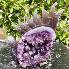 4.57LB Natural Agate Geode Hand Carved Nine-tailed Fox Quartz Crystal Decor picture