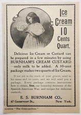 1899 E.S. Burnham Ice Cream Custard Vintage Victorian Original Print Ad NY 4
