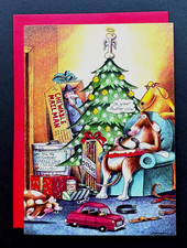ONE Vintage The Far Side Christmas Card Gary Larson Dog Oh Great Another Collar picture