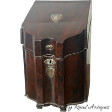 antique 18th c Georgian mahogany serpentine front Knife box utensil cabinet 1790 picture