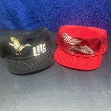 2 Vintage Deadstock Miller Corduroy Snapback Trucker Hat Cap with Catfish Duck picture