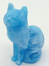 Vtg *RARE* Mosser Glass Sitting Cat Figurine Cloud 9 Light Blue & White Slag 3