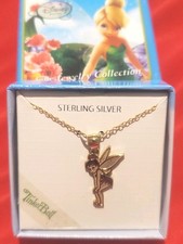 Vintage Disney Vermeil 925 Silver Gold Plated Tinker Bell Pendant 18” Necklace picture