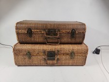 Terra Nova Wicker Rattan Suitcase Set 2 Pc Mid Century Travel Luggage Boho Decor picture
