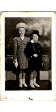1940s Girls' Tweed Coats Studio Photograph Necker Family RPPC Local History Find picture