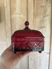 Vintage Ruby Red Tiara Indiana Glass Honey Bee Box Covered Trinket Dish picture