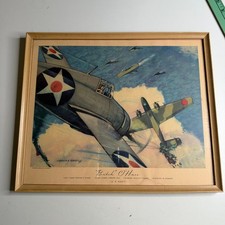Vintage Charles H Hubbell Butch O'Hare Aviation Art Framed Print WWII U.S. Navy picture