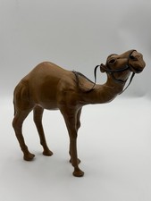 Vintage Large Leather Wrapped Camel Statue. Glass eyes 12 1/2” Tall Brown picture