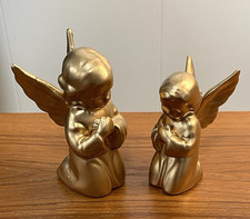 Vintage Napco Angel Sisters Figurines Set of 2 Gold Tone Japan Porcelain GIFT picture
