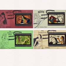 Disney Princess Pin Set of 4 Merida Pocahontas Mulan Tiana Movie Film Stand picture
